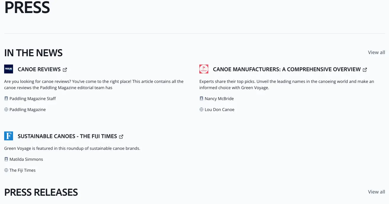 An example of the press management feature of Orchestra's Press Kit